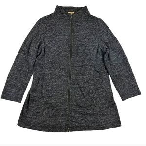 🩶Eileen Fisher🩶long zippered cardigan coat cotton/poly charcoal gray size XL